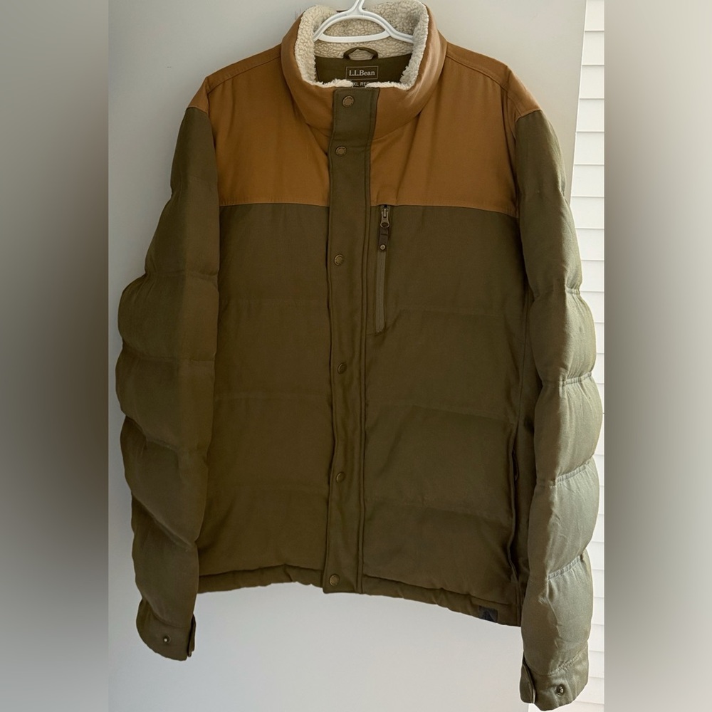 L.L. Bean Olive Green and Tan Puffer Jacket
